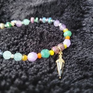 Authentic Gemstone Hand Crafted Bracelet for Men w Gold Plated Charm